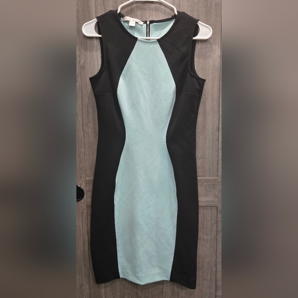 Boston Proper Black Mint Green Colorblock Scuba Knit Sheath Dress